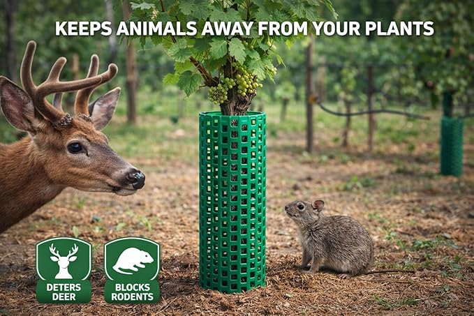 15" Spiral Tree Trunk Protectors, Stackable Adjustable Guards Protect Bark from Weed Eaters, Deer & Rodents, Tall Sapling, Orchard & Vineyard Vine Protection (12, Green)
