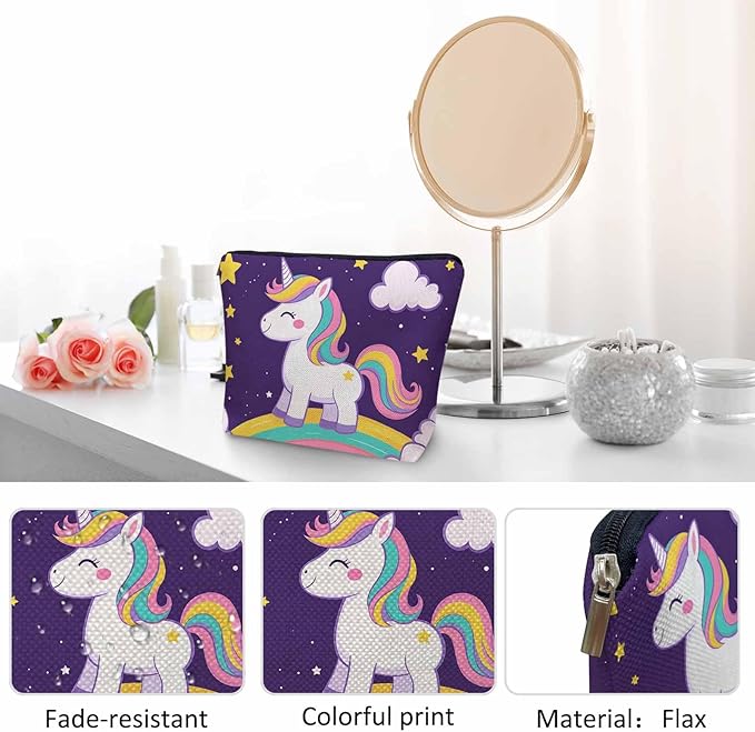 Makeup Bag Unicorn Makeup Bags For Purse Pouch, Cute Unicorn Rainbow Mane Travel Toiletry Bag Cosmetic Bag Makeup Bags Flax Makeup Organizer Bag Pencil Pouch For Man Woman