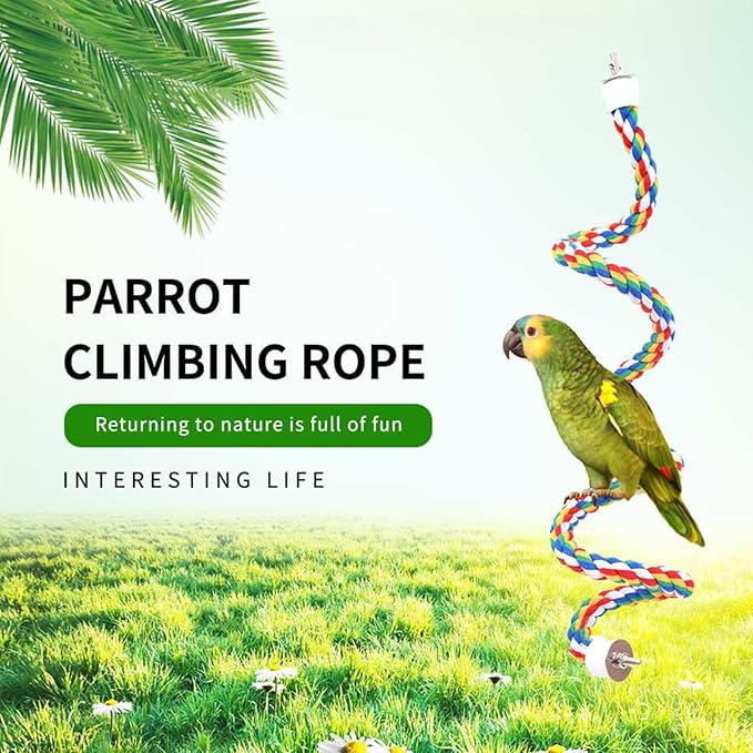 Bird Rope Perch & Birds Swing Set - Bird cage Accessories, Rope perches for Conures, Parrots,Cockatiel,Lovebird,Budgerigar,Parakeet perches for cage,Birds perches (2PCS Nipple 24inch)