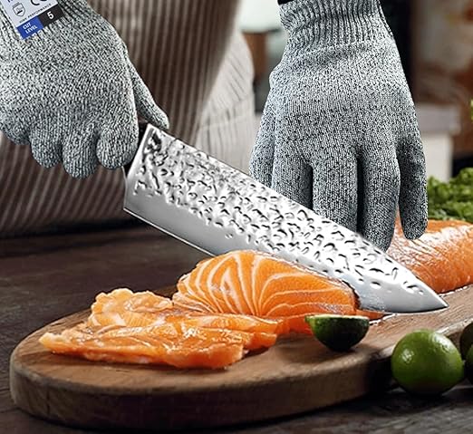 Cutting Gloves,3 Pairs Food Grade Level 5 Protection, Safety Kitchen Cut Gloves for Oyster Shucking, Fish Fillet Processing, Mandolin Slicing, Meat Cutting and Wood Carving(Gray-Large)