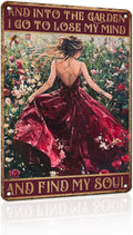 PEACHGARDEN Garden Signs for Outside Wall Decor - Into The Garden I Go To Lose My Mind Find My Soul - Sign Rustic Farmhouse Art for Yard Patio 8x12 Inch