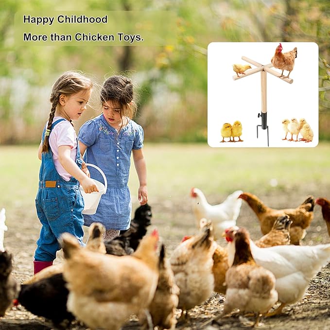 Chicken Perch Toys for Coop, Chick Perch Stand Wooden with Metal Ground Plug, Reusable Chicken Roosting Bar Ladder Backyard Playground Toys Suitable for Poultry Rooster Chicks Bird Parrot