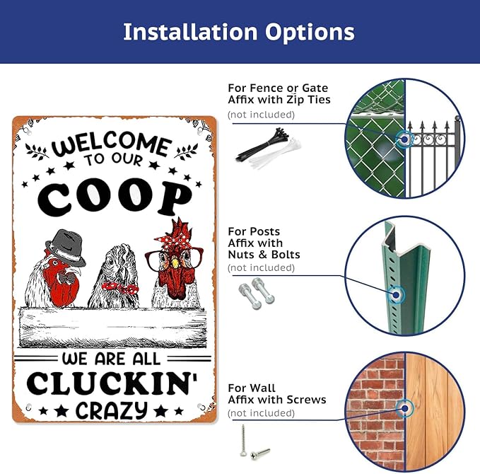 2 Pack Chicken Signs Funny Chicken Coop Decor, Farm Sign for Home Kitchen Outdoor Decor Chickens Plaque Gifts for Chicken Fan Lovers 8×12 Inch