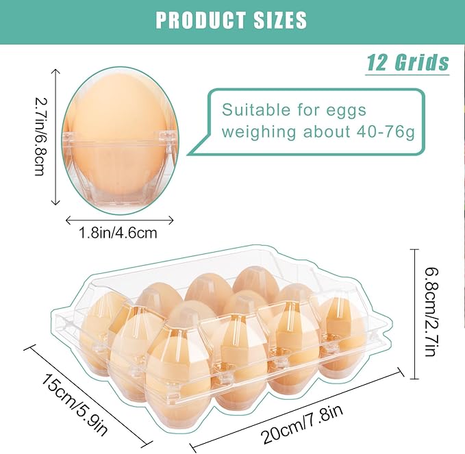 100 Packs 12 Count Clear Plastic Egg Cartons, 3 * 4 Grids Design, Perfect for Family, Farm, Markets, Display(Large)
