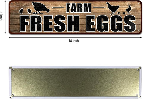 'Farm Fresh Eggs' Retro Vintage Metal Tin Bar Sign, Decorative Wall Art Signage, Primitive Farmhouse Country Kitchen Home Décor, 16" x 4"