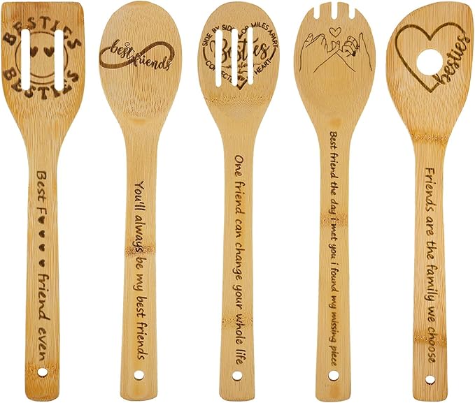Friendship Gifts, Friend Birthday Gifts for Women Unique,Friendship Gifts for Women Funny Gifts BFF Female Bestfriend,Sister Gifts from Sister and Bestie Gifts,5PCS Friend Wooden Cooking Spoons