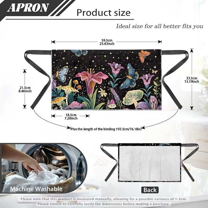 Waistress Apron with Pockets Coffee Waiter Apron Long String Chef Half Aprons for Cooking Kitchen Hairdresser