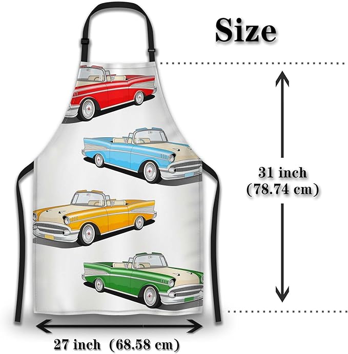 Apron for Cooking for Women Vintage Car Kitchen Aprons for Men for Kitchen Cooking Restaurant BBQ Painting Crafting Gardening 27” (W) x 31” (H), Waterproof Aprons