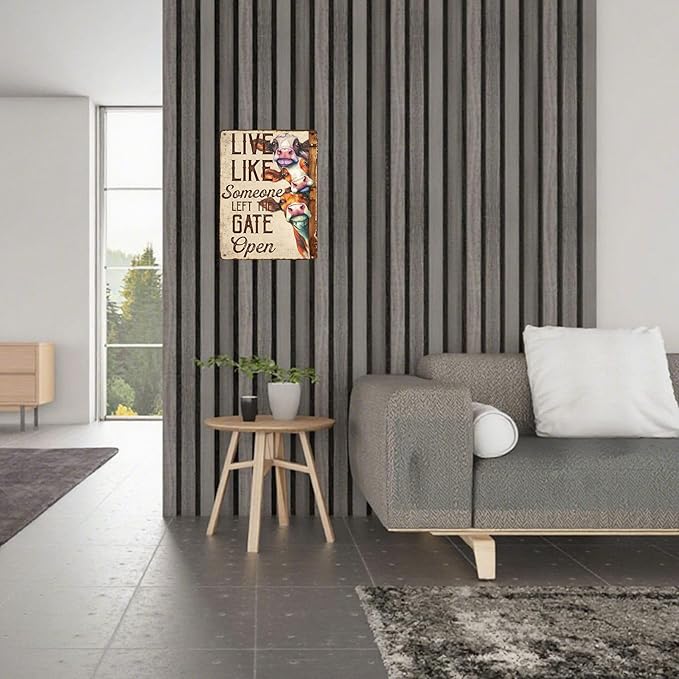 Vintage Cow Tin Sign Live Like Someone Left The Gate Open Retro Metal Poster Rustic Nostalgic Metal Sign Wall Decor For Home Farmhouse Farm Room Cafe Bedroom Office Living Room 16 * 12In