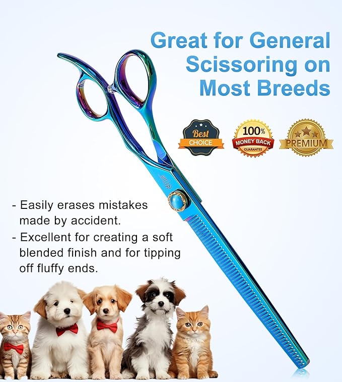 7.5'' Dog Scissors Set for Grooming 440C Stainless Steel Green Professional Pet Trimming Scissors Sharp Blades Cutting for Dogs and Cats Shears
