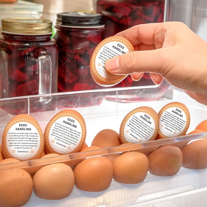 Colarr 500 Pcs Farm Fresh Eggs Carton Labels Stickers 2 Inch Easter Egg Care Self Adhesive Writable Handling Stickers Bulk Chicken Packaging Decal Sign for Chicken Quail Farmhouse Spring Holiday