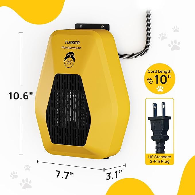 TURBRO Neighborhood WiFi Dog House Heater 800W, Wall Mount, 10ft Anti Bite Cord, Waterproof Control, Overheat Protection, Electric Warmer for Hound Kennel Cat Cage Chicken Coop, UL Test Passed