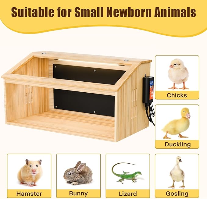 Brooder Box for Chicks Wooden, Chicken Brooder House with Thermostat & Heating Plate,All-in-One Chicken Brooder House w/Poultry Waterer, Adjustable Temp,Holds 30 Chicks Ducks Quails, 31.5"×15.7"×15.7"
