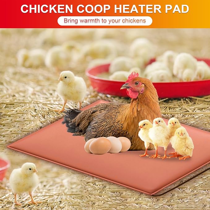Chicken Heating Pad Baby Chicks Heater Mat Temperature and Timer Adjustable Led Display Chicken Warming Blanket Heated Mat with Anti Bite Cord Chick Brooder Heating Plate Orange 15.6" X 23.4"