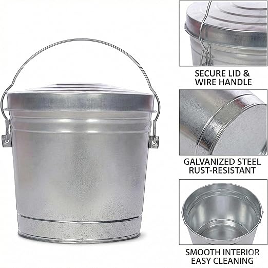 Galvanized Steel Locking Lid Storage Can, 6 Gallon, Heavy Duty Metal Pail for Bird Seed, Dry Pet Food, Charcoal Ash, Rodent Proof, Rust Resistant with Wire Bail Handle