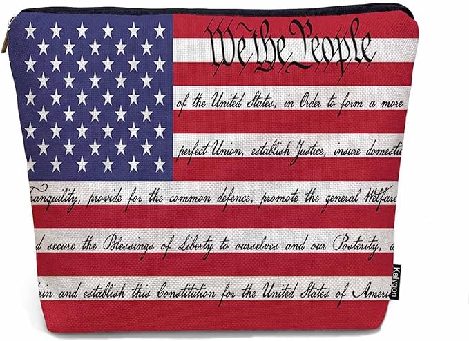 Women Cosmetic Bag American Flag, We The People American Flag USA Flag Cute Makeup Bag For Purse Cosmetic Travel Bag For Toiletries Makeup Storage Bag Flax Skincare Bag Make Up Pouch Bags