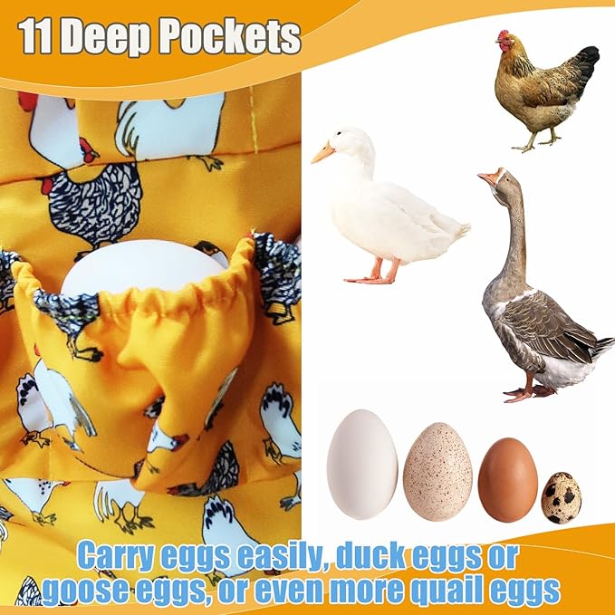MOMWOW Chicken Egg Apron for Collecting Eggs - 11 Pocket Adult Egg Gathering Apron for Chicken Duck Goose Quail Eggs