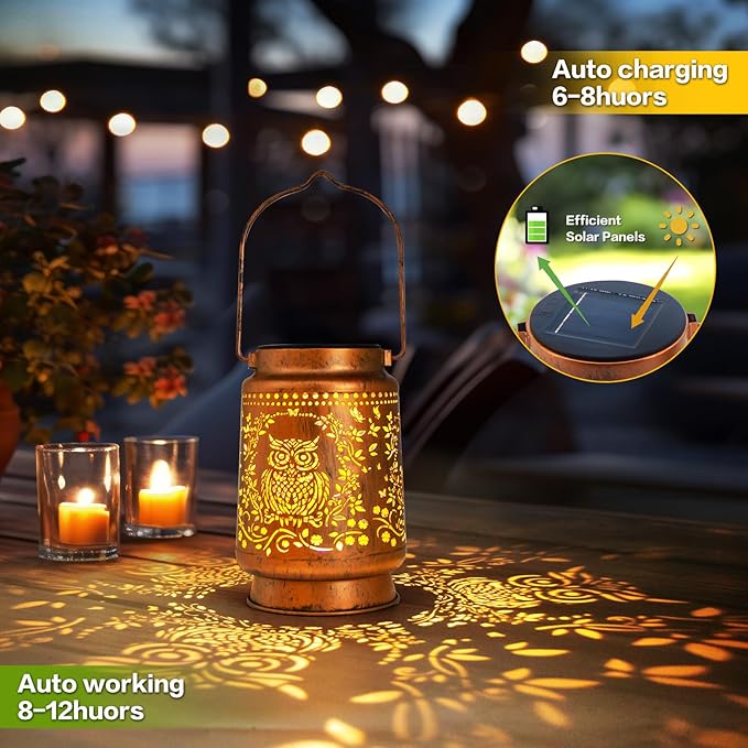 Solar Lanterns Outdoor Garden Decor,Birthday,Retirement Owl Gifts for Women, Mom, Grandma, Friend, Thanksgiving, Decorative Waterproof Hanging LED for Yard, Patio, Lawn, Landscape, Backyard