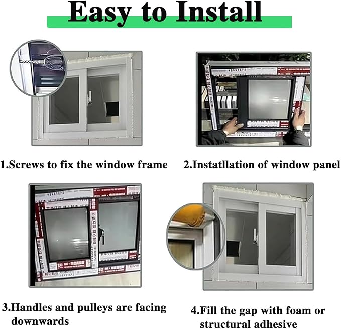 Black Vinyl Transom Storm Slider Window, 37x25in / 94x64cm House Window Replacement Interior Exterior, Customizable Size, for Privacy and Ventilation, Flush Mount Horizontal Sliding Basement Window