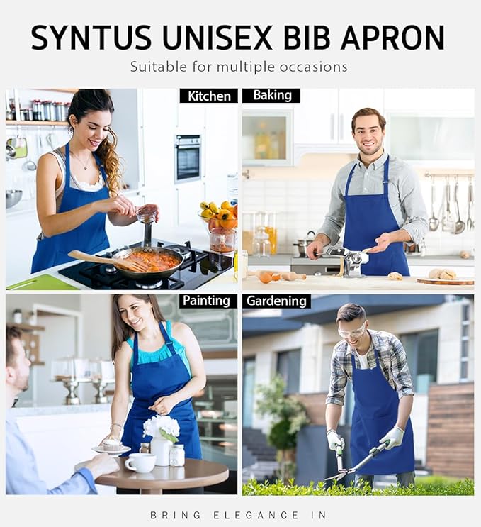 Syntus Adjustable Bib Apron with 2 Pockets Cooking Kitchen Aprons for Women Men Chef