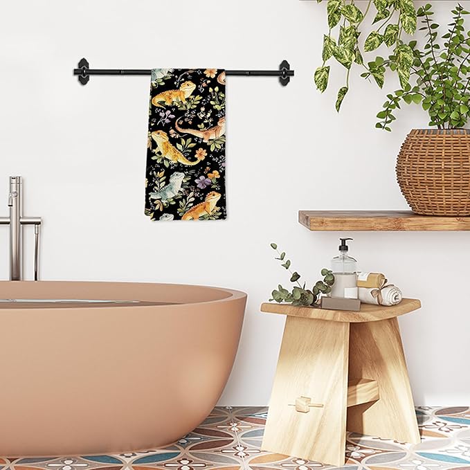 Dark Bearded Dragon Botanical Decor Kitchen Towel and Dish Towel, Bearded Dragon Gifts, Lizard Wildflower Hand Towels,Reptiles Gift Decorative Hand Dish Tea Towels for Bathroom Kitchen,16x24