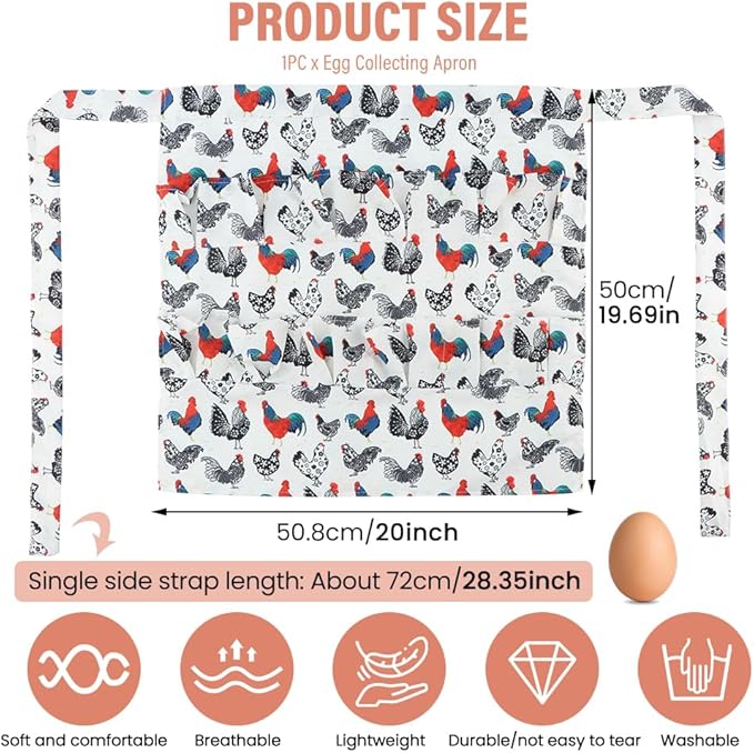 Egg Collecting Apron for Eggs, Egg Apron with 12 Deep Pockets, Gathering Holding Farmhouse Fresh Eggs for Chicken Hen Duck Goose, Housewife Farmhouse Kitchen Restaurant Parent-Child Activities
