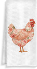 Rustic Pink Floral Rooster Kitchen Towels, Gifts for Chicken Lovers Dish Tea Towels, Farmhouse Flower Chicken Decorative Hand Towel for Bathroom Kitchen, 16x24 Inch