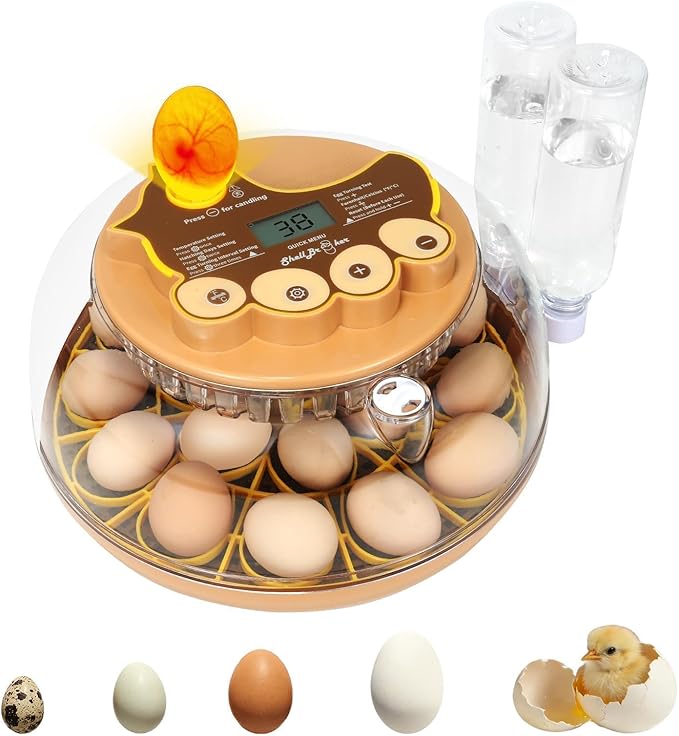 Series III - 18 Egg Automatic Incubator with Smart Dual-Bottle Adaptive Humidity & Stable Temp Control, Adjustable Auto Egg Turn, Auto Lockdown, Customizable Incubation Days, Candler, Full Display