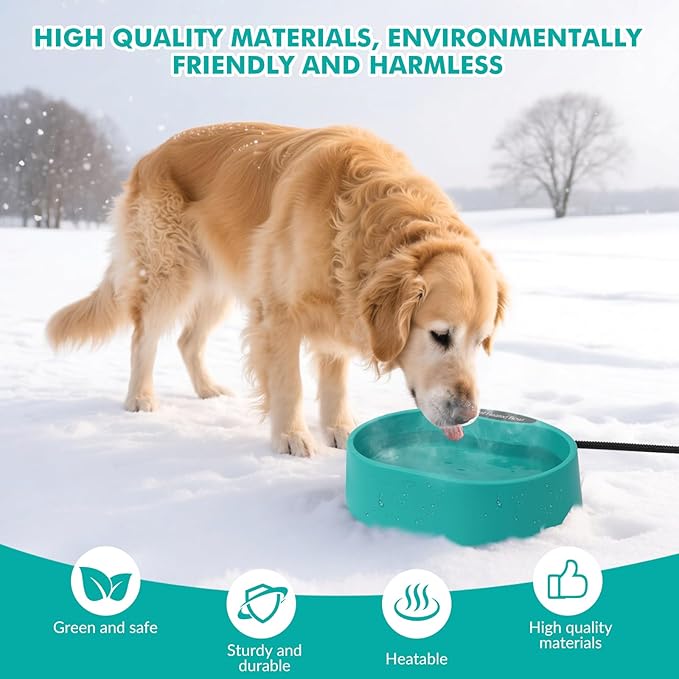 Large Heated Pet Water Bowl for Dogs, 3.7L Heated Dog Bowl Outdoor Heated Water Bowl for Cats,Chicken, Heated Dog Water Bowl -Keep Water Warm in Winter,35W Thermostatic Control and Anti Chew Cord