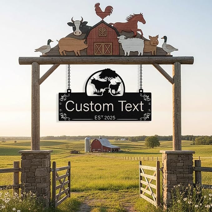 Personalized Metal Farm Sign, Custom Ranch Sign, Customized Cow Farm Metal Signs Outdoor, Custom Large Hanging Family Name Signs for Farms, Ranch, Barn, Farmhouse