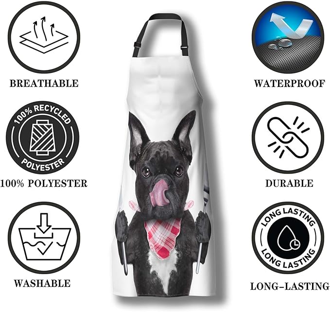 Aprons for Cooking for Men Funny French Bulldog Dog Mans Chef Apron for Kitchen Cooking Restaurant BBQ Painting Crafting Gardening 27” (W) x 31” (H), Waterproof Apron