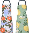 2 Pack Floral Apron for Women with Pockets, Adjustable Cotton Chef Aprons for Kitchen, Cooking, BBQ & Grill
