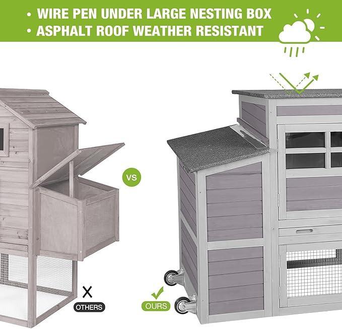 Gutinneen Chicken Coop Large Chicken House with Run Wooden Poultry Cage with Nesting Box,Large Opening Roof