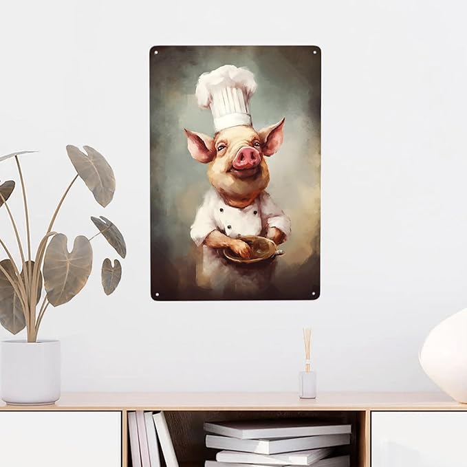 JOCASA Pig Chef Vintage Metal Poster Sign Decor-Retro Aluminum Metal Tin Sign for Home Wall Decor, Kitchen, Bedroom, Signs Gift,12''x 8''