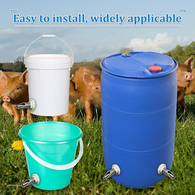 3 Pcs Pig Nipple Drinkers Kit Auto Pig Watering System Stainless Steel with 3 Pcs Plastics Water Tank Connector 1Pcs Hole Opener for Pig Goats Swine Piglets Drinking (3pcs, Plastics)