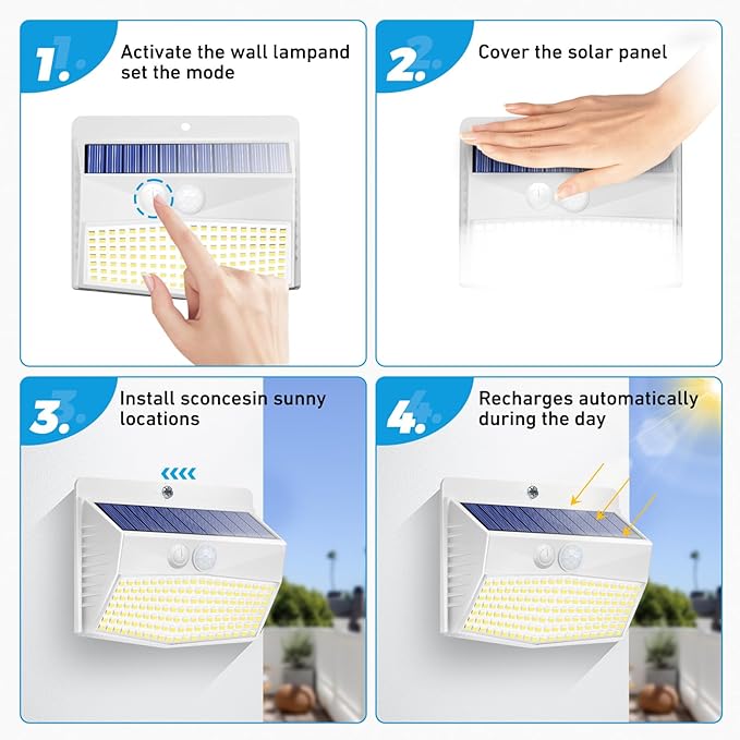 Peasur 1 Pack Solar Motion Lights Outdoor, Solar Security Light with 3 Modes, IP65 Waterproof Flood Lights Outside for Camping Garden Patio Garage Backyard, White