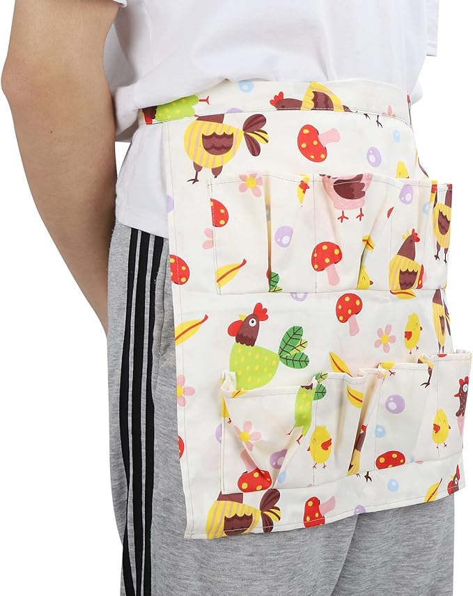 Eggs Collecting Apron, Cotton Twill, Multiple Pockets, Durable and Machine Washable - Protective and Practical, Ideal for Cooking Women Apron and Farm Use (Medium: Approx. 17.6x16.2x10cm /