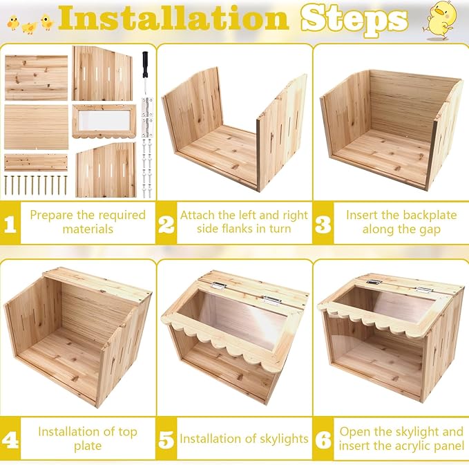 Chicken Brooder Box, Large Wooden Brooder Box for Chicks, Chick Brooder Baby Chicken Supplies, Animal Playpen with Top for Chickens, Ducks, Quails, Hamsters (15.7''*11.8''*11.8'')