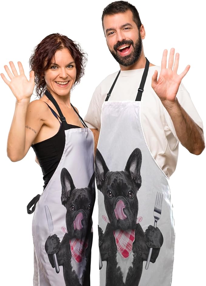 Aprons for Cooking for Men Funny French Bulldog Dog Mans Chef Apron for Kitchen Cooking Restaurant BBQ Painting Crafting Gardening 27” (W) x 31” (H), Waterproof Apron