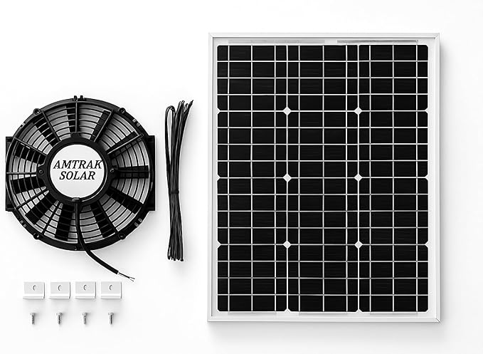 Amtrak Solar Powerful Solar Attic Fan Quietly Cools, Ventilates Exhaust Your House, Garage, Greenhouse, Chicken Coop or RV and Protects Against Moisture Build-up (20, Watts)