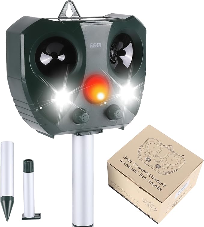 2025 Solar Ultrasonic Animal Repellent Outdoor Indoor, Waterproof Motion-Activated Deterrent Repel Deer Cat Dog Bird Rabbit Squirrels Raccoon Skunk Coyote with Flash Lights for Garden Yard Farm
