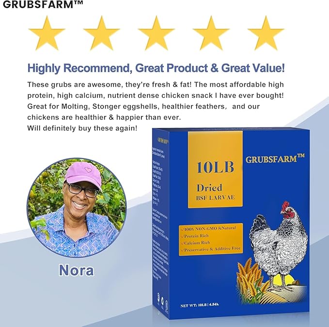 GRUBSFARM Dried Black Soldier Fly Larvae 10LB – Non-GMO Poultry Treat for Chickens, Molting & Laying Hens, Resealable Bag