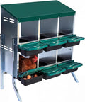 Chicken Nesting Box, 6-Hole Metal Wall Mount Chicken Laying Boxes with Legs and Lid Cover, Easy to Assemble, Roll-Away Egg Design Nesting Boxes for Outdoor Chicken Coop & Farm Yard, Green