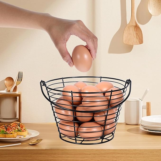 3 Pcs 8” Egg Collecting Basket for Gathering Fresh Eggs with Handle, Wire Baskets Metal Storage Basket for Carring and Transporting Chicken and Duck Eggs, Fruit Bin