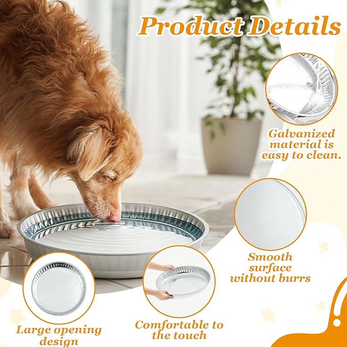 Zonon 3 Pcs 3 Gallon Galvanized Steel Feeding Food Steel Pans 17.7 inches Galvanized Oil Drain Pans Utility Bowl for Livestock Pet Dog Ducks Horses Feeder