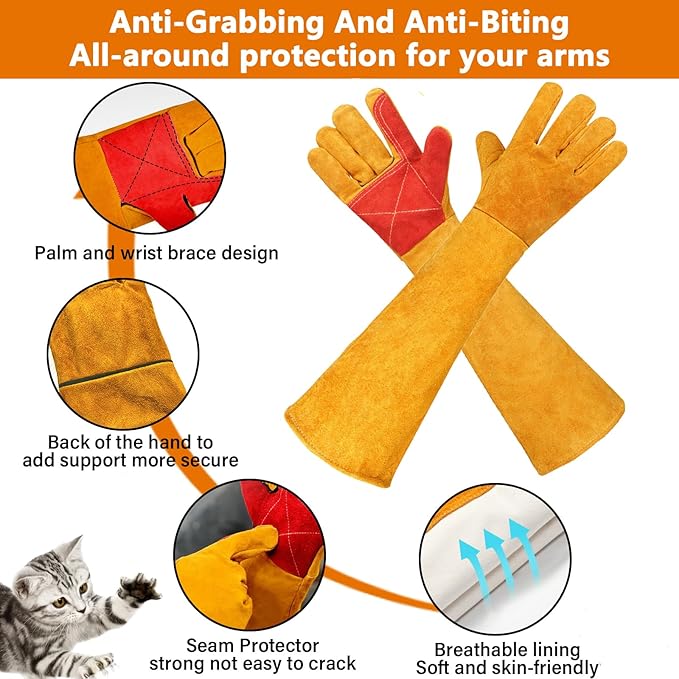 Animal Handing Gloves Bite Proof,Leather Welding Gloves,Multipurpose Puncture Proof Glove for Dog,Cat,Reptile,Snake