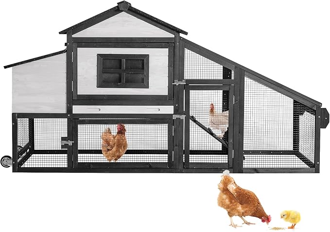 Mobile Chicken Coop with Wheels, Outdoor Hen House with Leak-Proof Tray, UV-Resistant Roof & Nesting Box for Chickens, Ducks, Rabbits (Black)