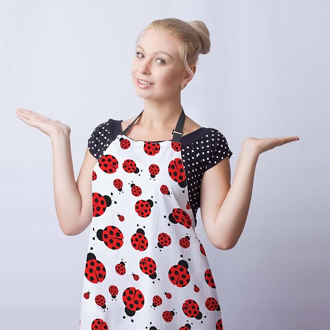 Cute Cooking Apron for Women Red Ladybug Mans Aprons for Cooking Funny for Kitchen Cooking Restaurant BBQ Painting Crafting Gardening 27” (W) x 31” (H), Waterproof Apron