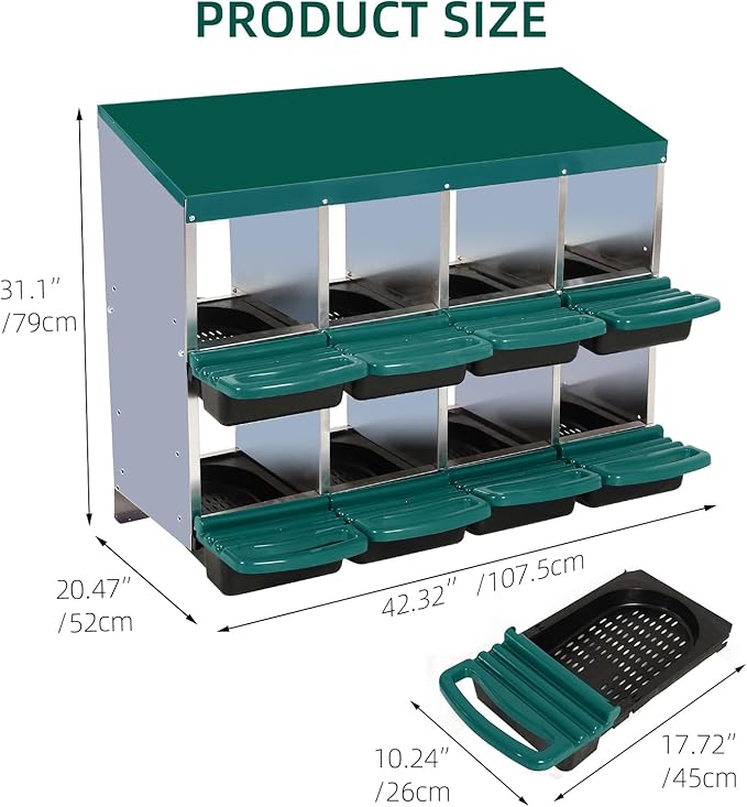 Chicken Nesting Box, 8 Hole 2 Layer Hen Nest Box, Roll Away Eggs Laying Boxes,Cleanable Pull Out Hen Roosting Boxes