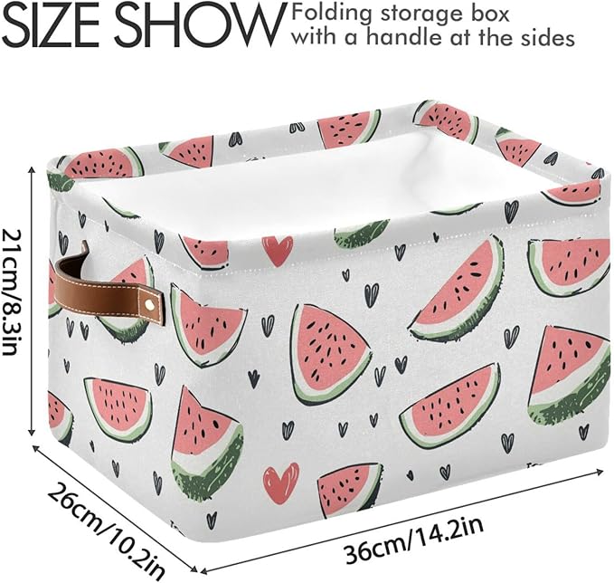 JIPONI Watercolor Watermelon Fabric Storage Bins for Shelves, Decorative Storage baskets for organizing, Closet Organizer with Handle for Cloth, Toys, Bedrooms
